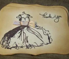 Bridesmaids - Dress - Thank You Cards - Swarvoski Clear Crystals - Vintage Style - Set of 6