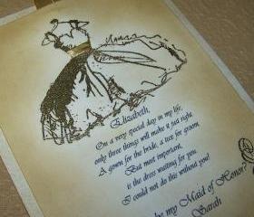 Maid of Honor - Personalized - Gold Embossed Fancy Dress - Vintage Style - Luxurious Keepsake Card